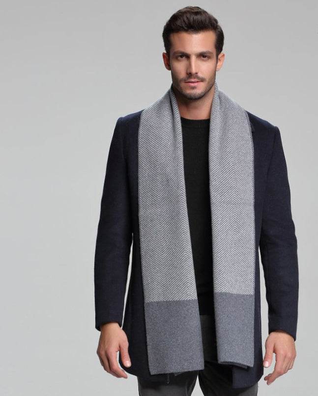 Cashmere tide men's business casual thick warm scarf long double-sided gents accessorys Distinguished Fine Apparel M5109 black ash 30x180cm