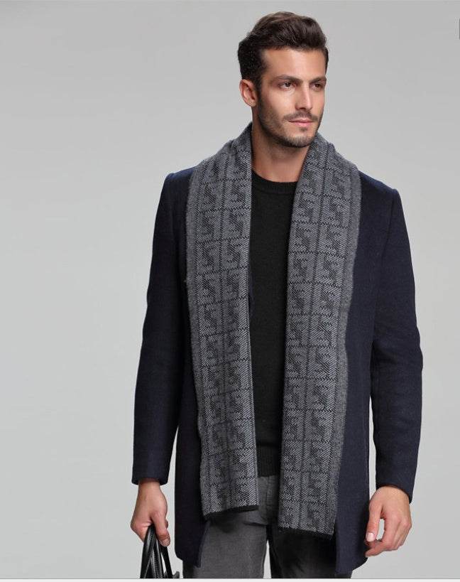 Cashmere tide men's business casual thick warm scarf long double-sided gents accessorys Distinguished Fine Apparel M5106 black grey lattice 30x180cm