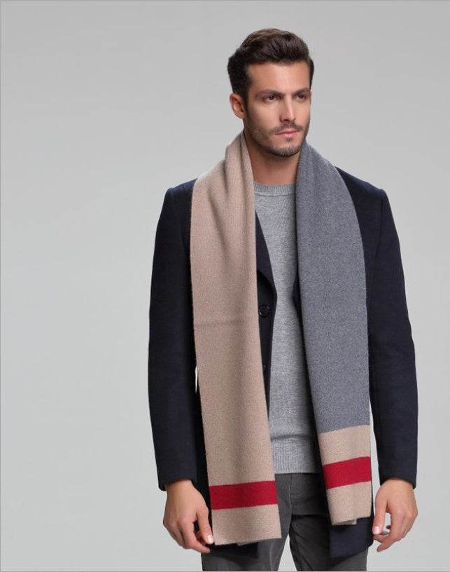 Cashmere tide men's business casual thick warm scarf long double-sided gents accessorys Distinguished Fine Apparel M5113 grey Camel 30x180cm