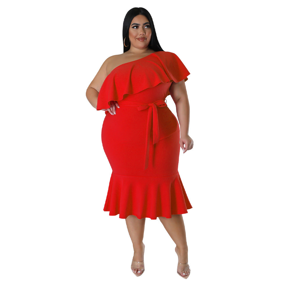 Fashionable Slim-fit Casual Mid-length Tube Dress For the Larger Ladys ladys dresses Distinguished Fine Apparel Red L
