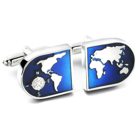 Earth Pattern Men's French Shirt Cufflinks Blue and Silver gents accessorys Distinguished Fine Apparel