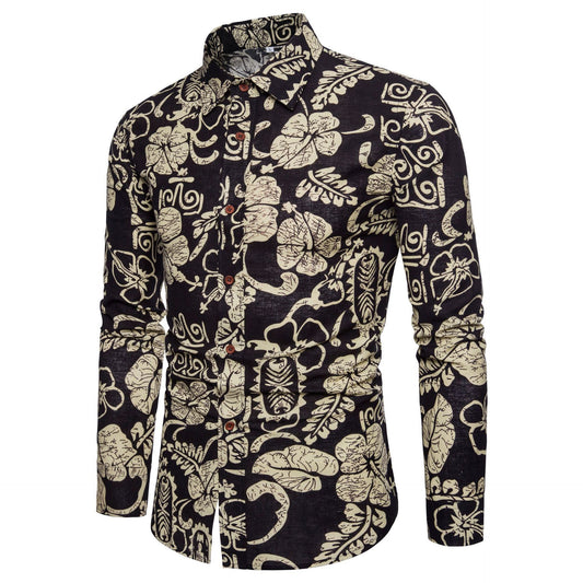 Men's Sophisticated Long Sleeve Cotton Flower Shirt Men's Shirts Distinguished Fine Apparel