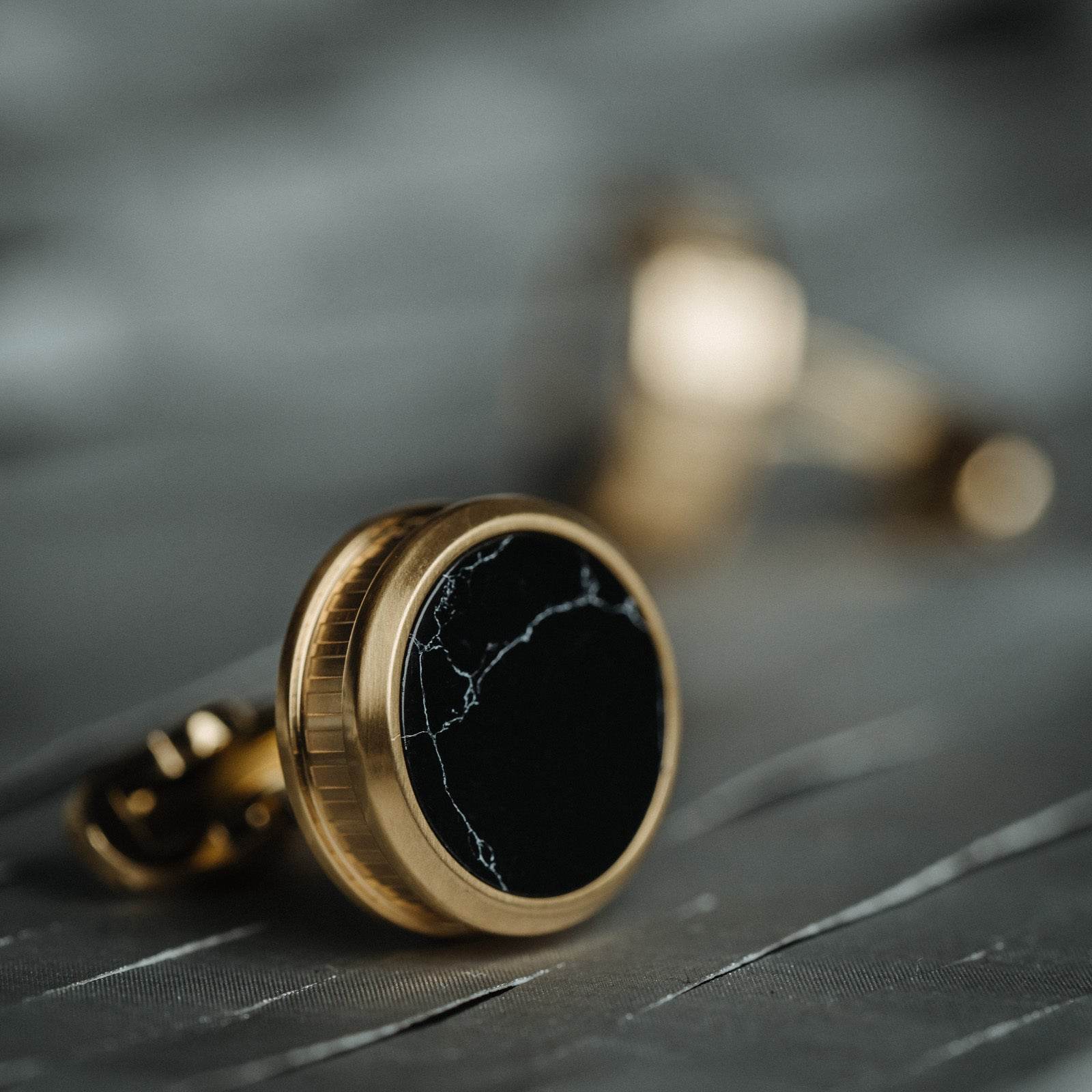 Men's Business French Black Marble Cuff Links Light Luxury gents accessorys Distinguished Fine Apparel Black and Gold