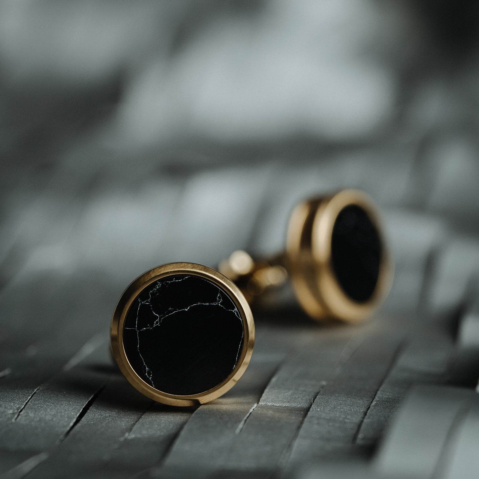 Men's Business French Black Marble Cuff Links Light Luxury gents accessorys Distinguished Fine Apparel