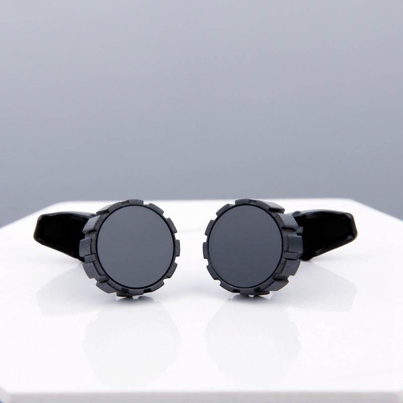Gentlemen's Cufflinks with Black Face and Grey Sleeve Stud gents accessorys Distinguished Fine Apparel D
