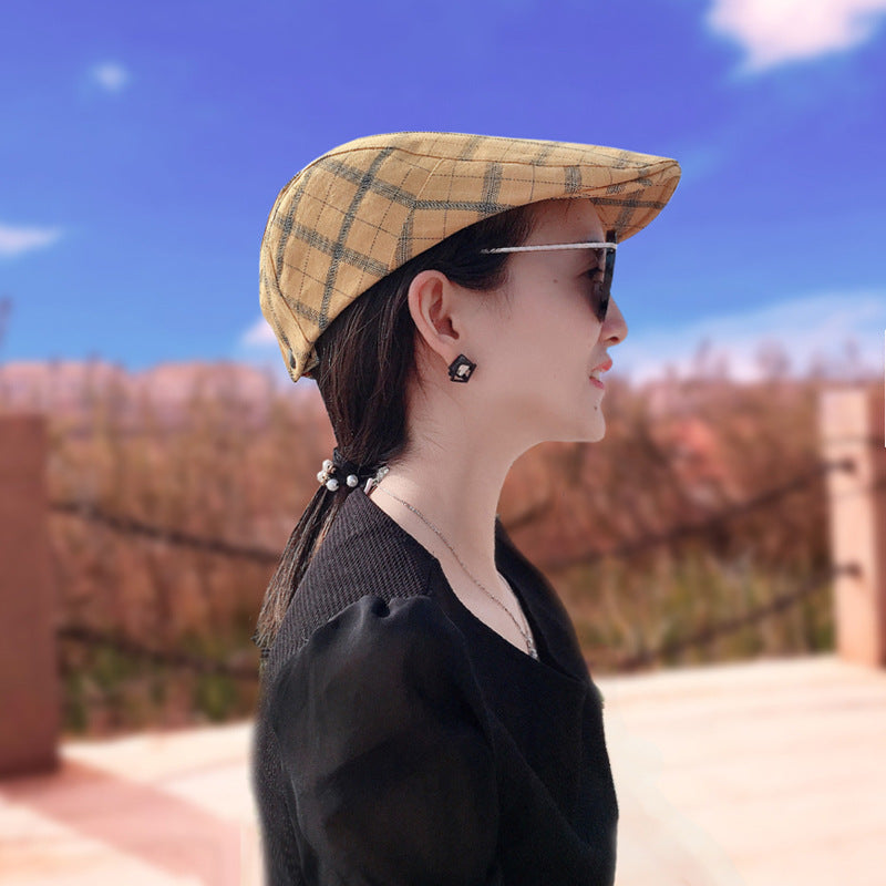 Peaked Cap Plaid CheeseCutter - Ladys Head Wear womens hat Distinguished Fine Apparel