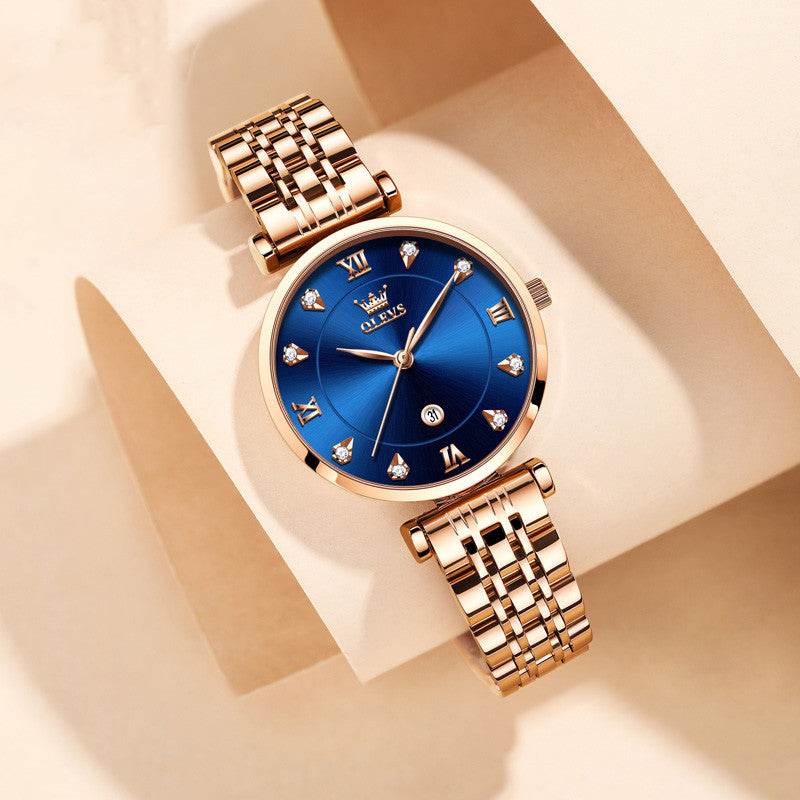 Elegant Date Quartz Timepiece – Women's Business Style Accessory with Calendar Quartz Feature ladys watch Distinguished Fine Apparel Blue