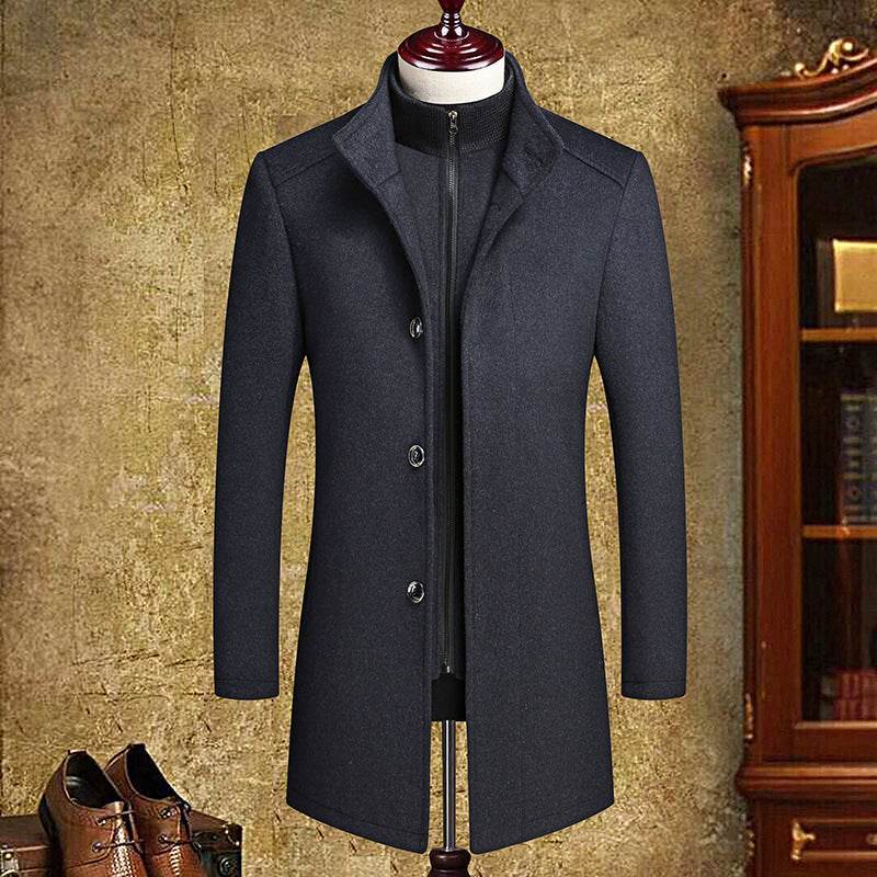 Cross-Border Foreign Trade Woolen Coat for Men with Detachable Vest Liner and Double Collar gents coat Distinguished Fine Apparel Dark gray 170