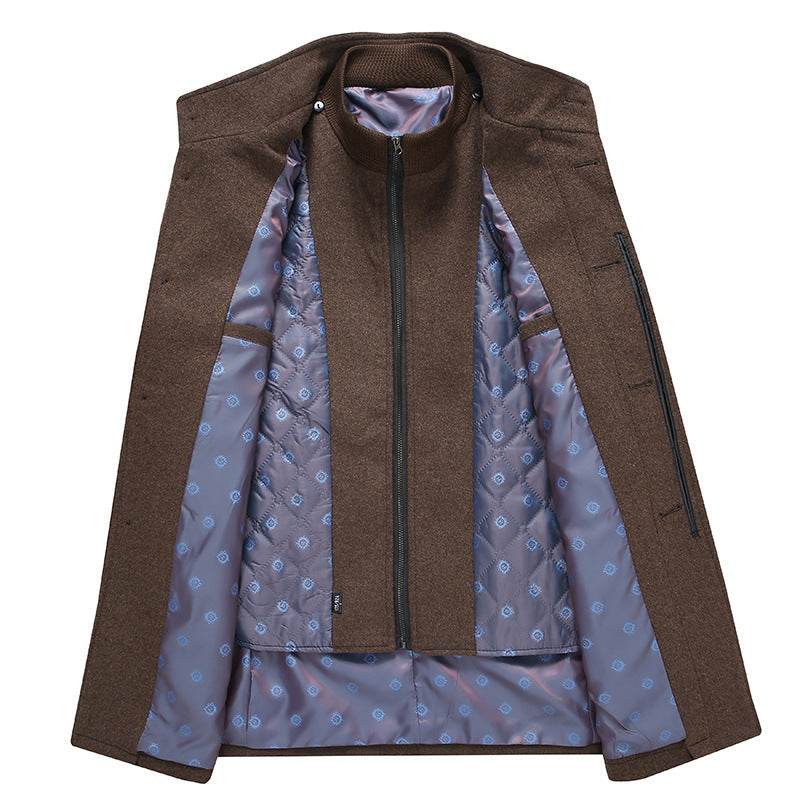 Cross-Border Foreign Trade Woolen Coat for Men with Detachable Vest Liner and Double Collar gents coat Distinguished Fine Apparel