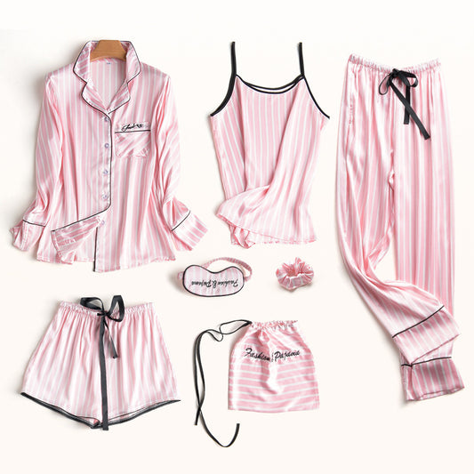 Lady Ice Silk Seven-Piece Night Wear Set womens night wear Distinguished Fine Apparel