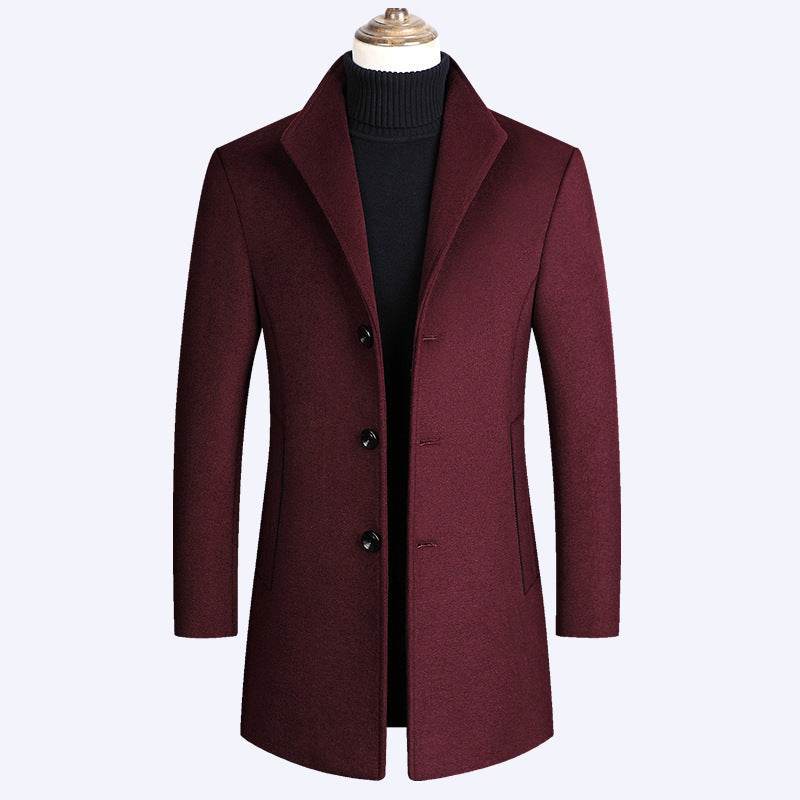 Distinguished Gentlemen's Autumn And Winter Woolen Coat gents jacket Distinguished Fine Apparel Wine Red 2XL