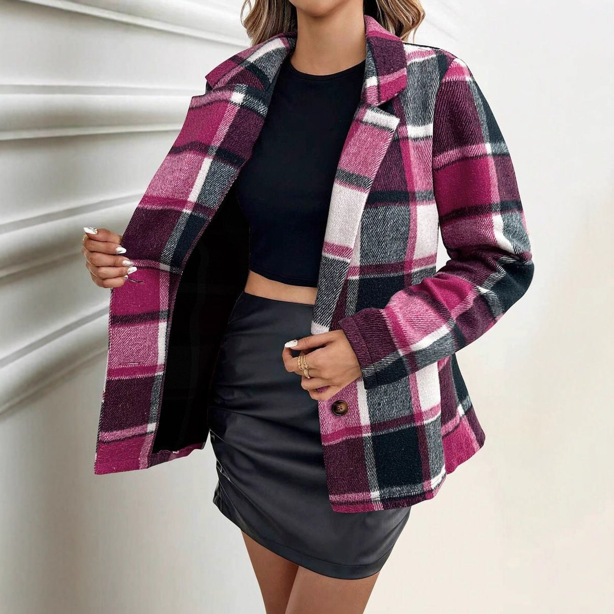 Ladies' Loose Versatile Plaid Jacket - Distinguished Fine Apparel women's jacket Distinguished Fine Apparel