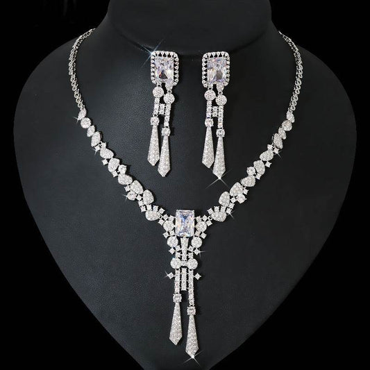 Full Diamond Flower Zircon Jewelry Set – Elegant Necklace & Earrings jewelry set Distinguished Fine Apparel