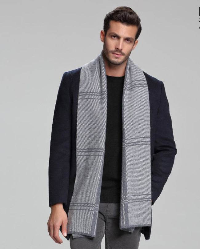 Cashmere tide men's business casual thick warm scarf long double-sided gents accessorys Distinguished Fine Apparel M5111 deep grey 30x180cm