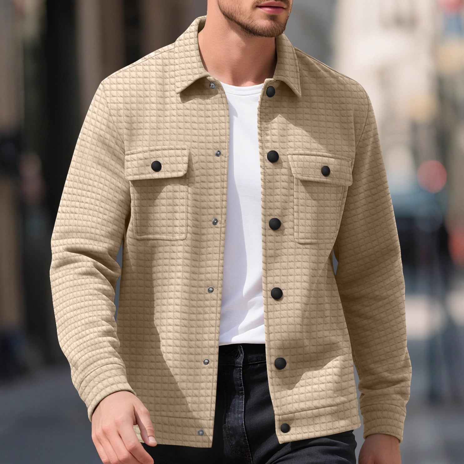 Casual Jacquard Checkered Loose Knit Work Wear For Men mens coat Distinguished Fine Apparel