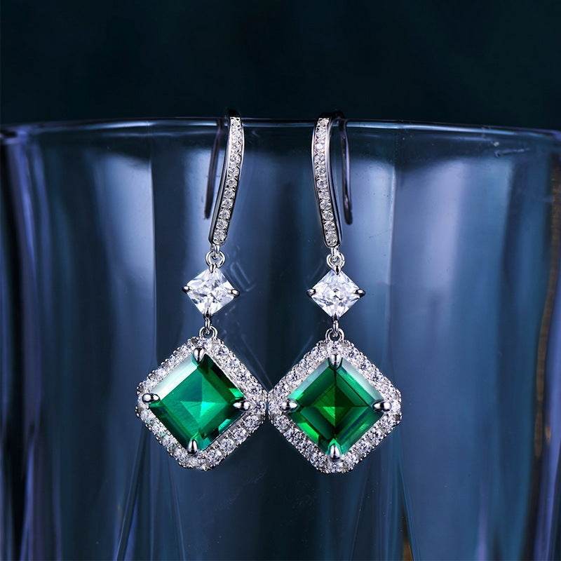 Women's S925 Silver Emerald Square Earrings – Timeless Glamour in Every Detail ladys earrings Distinguished Fine Apparel