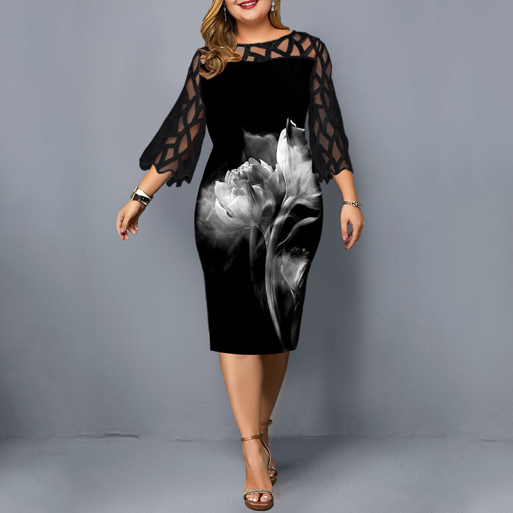 Women's plus size rose print dress ladys dresses Distinguished Fine Apparel
