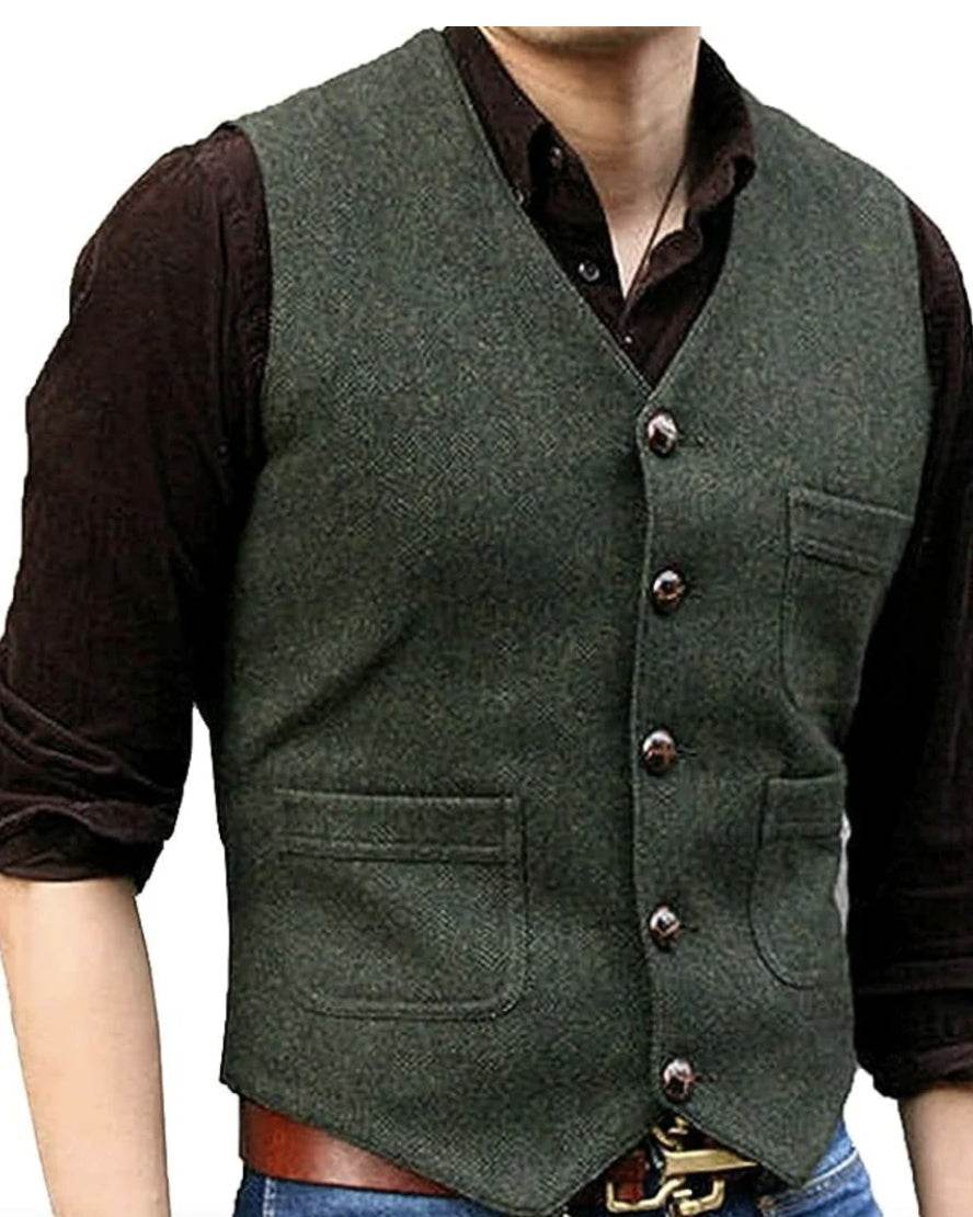Gentlemen's Casual Wool Waistcoat Slim Fit gents vest Distinguished Fine Apparel Green S