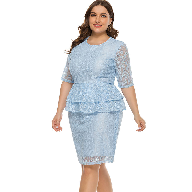 Plus size full lace dress ladys dresses Distinguished Fine Apparel Blue XL