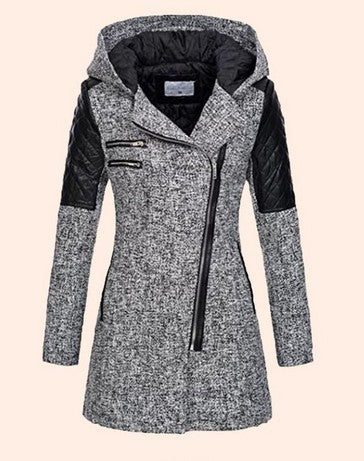 Women's Warm Coat - Thick Woolen Winter Windbreaker - Hooded womens coat Distinguished Fine Apparel Light Gray XS