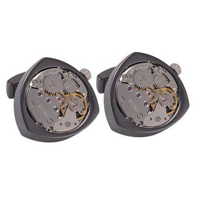 Eccentric High Grade Mechanical movement cuff links gents accessorys Distinguished Fine Apparel Black Triangle
