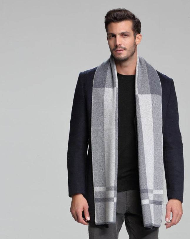 Cashmere tide men's business casual thick warm scarf long double-sided gents accessorys Distinguished Fine Apparel M5110 deep grey 30x180cm