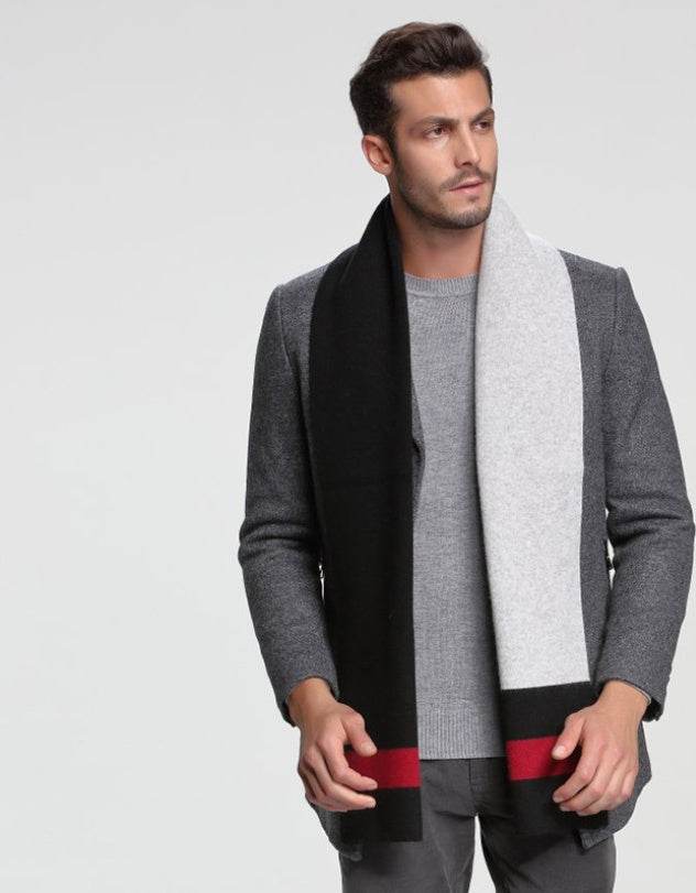 Cashmere tide men's business casual thick warm scarf long double-sided gents accessorys Distinguished Fine Apparel M5113 black ash 30x180cm
