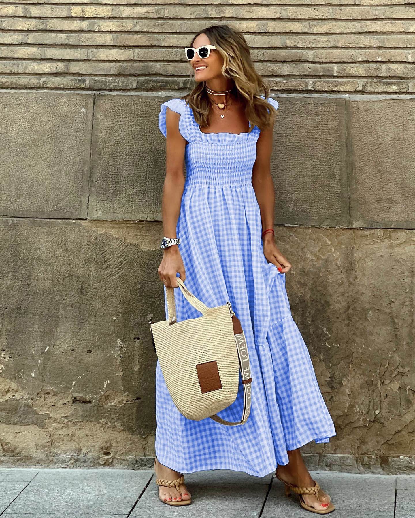 Ladies Summer Fun Classic Style Dress, Sleeveless A-line - Print Pleated and Ruffles dresses Distinguished Fine Apparel Blue 2XL