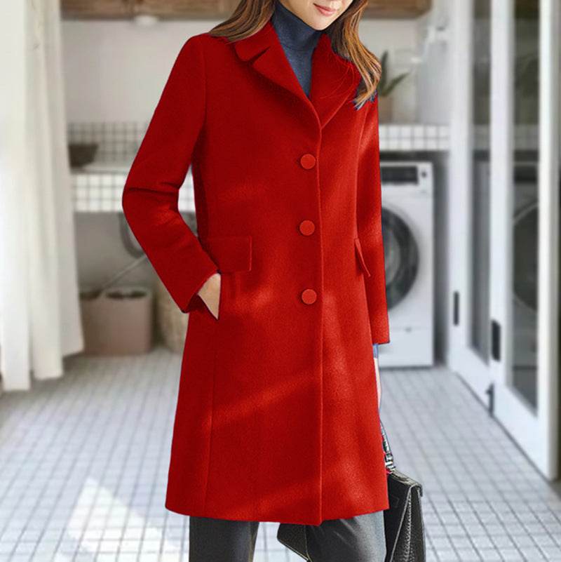 Economical choice - Women's Mid Length Woolen Coat ladys coats Distinguished Fine Apparel Red 3XL