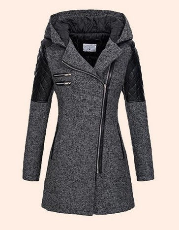 Women's Warm Coat - Thick Woolen Winter Windbreaker - Hooded womens coat Distinguished Fine Apparel Ant Dark Gray XS