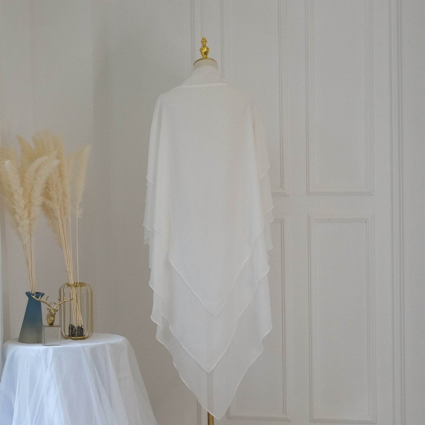 Ladies Pure Shawl with Two Layers Front and Three Layers Back - Elegant Headscarf ladys skafs Distinguished Fine Apparel White Free Size