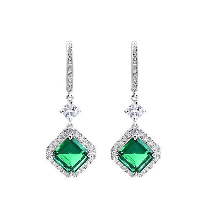 Women's S925 Silver Emerald Square Earrings – Timeless Glamour in Every Detail ladys earrings Distinguished Fine Apparel