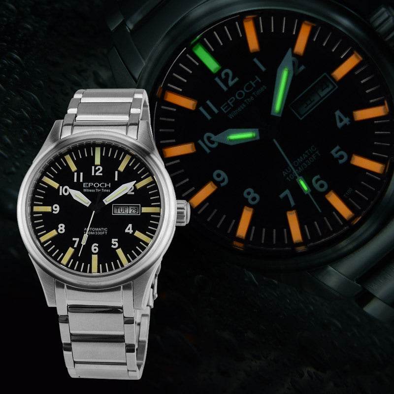 50% Off Gentlemen's Timepiece - Luminesce Automatic Mechanical and Waterproof gents watches Distinguished Fine Apparel Thick orange lamp steel color