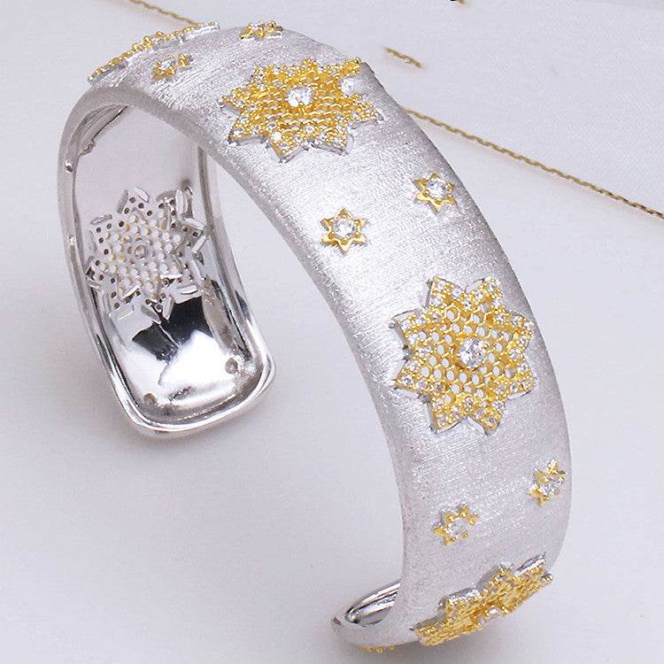 Exquisite 925 Silver Gold Plated Snowflake Bracelet - Beautiful Classic Ladies Bracelet Distinguished Fine Apparel