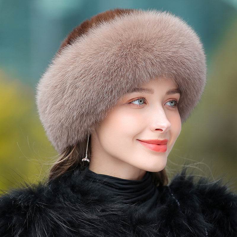 Ladies Warm Fur Hat - Genuine Leather real fur Women's hats Distinguished Fine Apparel Light coffee One size