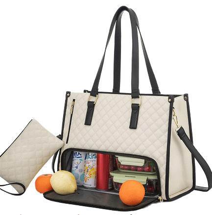 Women's Insulated Leak-proof Large Day Bag - Formal Looking Practical in Hot Country's Lady's Bags Distinguished Fine Apparel Beige 42x30x18cm