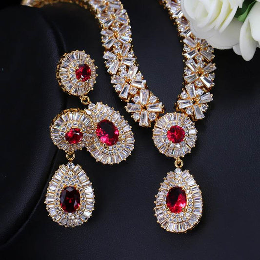 Elegant Zircon Necklace & Earrings Set – Classic Two-Piece Jewelry for Women jewelry set Distinguished Fine Apparel