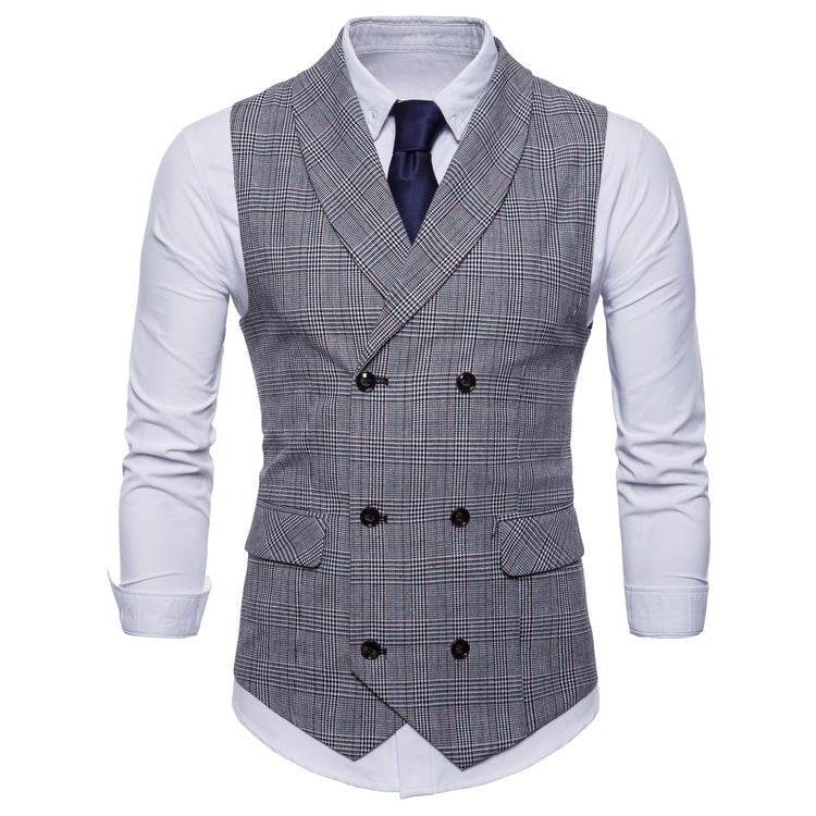 Distinguished Fine Apparel presents Check lapel Formal vest gents vest Distinguished Fine Apparel Grey M