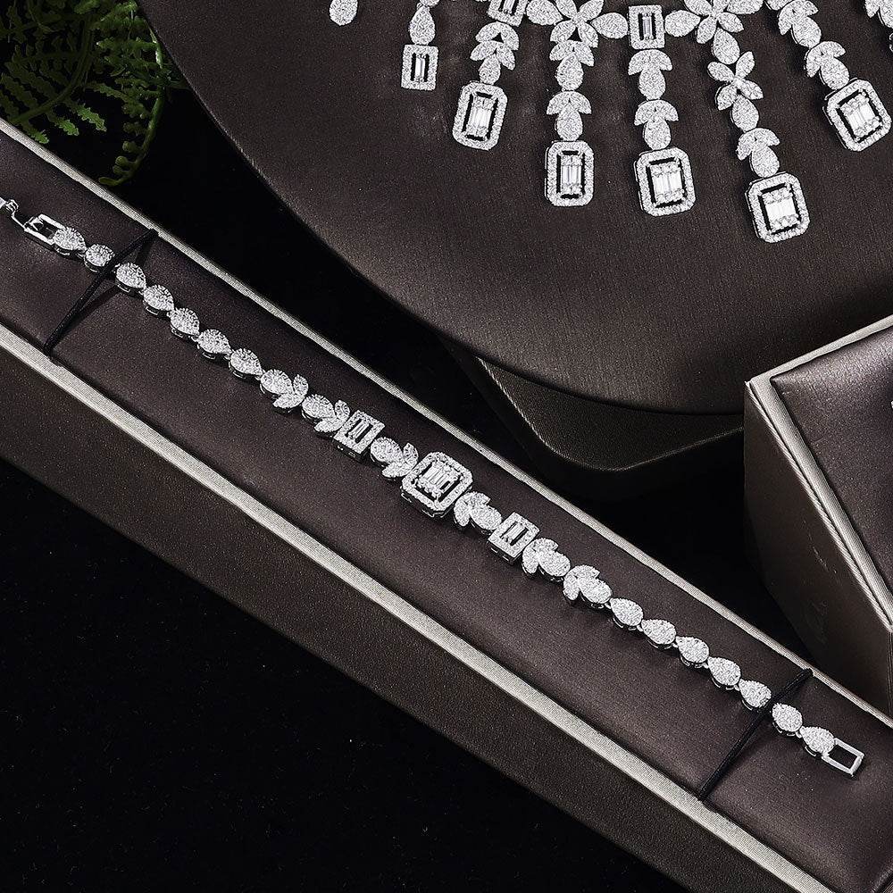 Complete Zircon Jewelry Set – Elegant 4-Piece Necklace, Earrings, Bracelet & Ring jewelry set Distinguished Fine Apparel