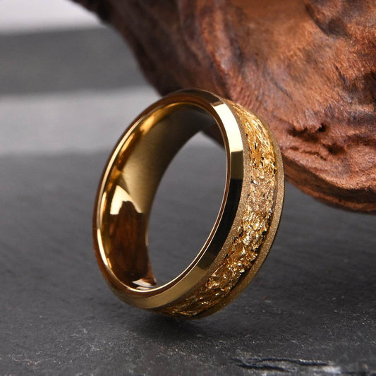 8mm Tungsten Steel Gold Sandblasting Electric Gold Ring gents ring Distinguished Fine Apparel