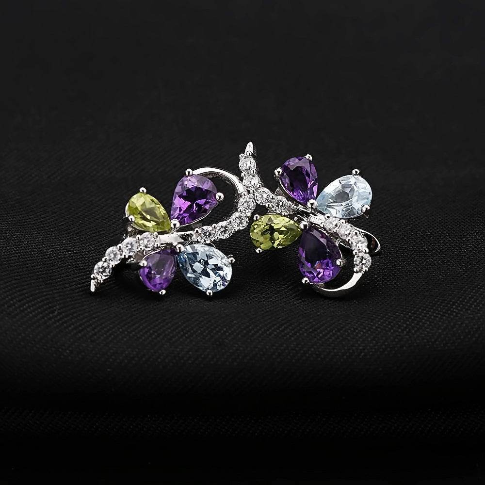 Butterfly shaped Gem 925 Silver Earrings - Beautifully Made ladys earrings Distinguished Fine Apparel