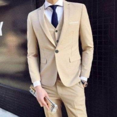 Men's Suit Three piece Business Formal Wear gents suit Distinguished Fine Apparel Khaki S