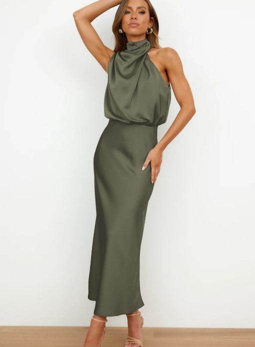 Women's Sleeveless Summer Dress - Elegant Evening Party Wear lady's dresses Distinguished Fine Apparel Army Green 2XL