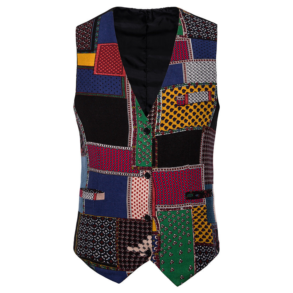 Men's Casual Ethnic Print Vest gents vest Distinguished Fine Apparel MJ04 M