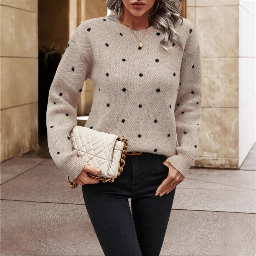 Women's Pullover Sweater Polka Dot Print Knitwear womens top Distinguished Fine Apparel