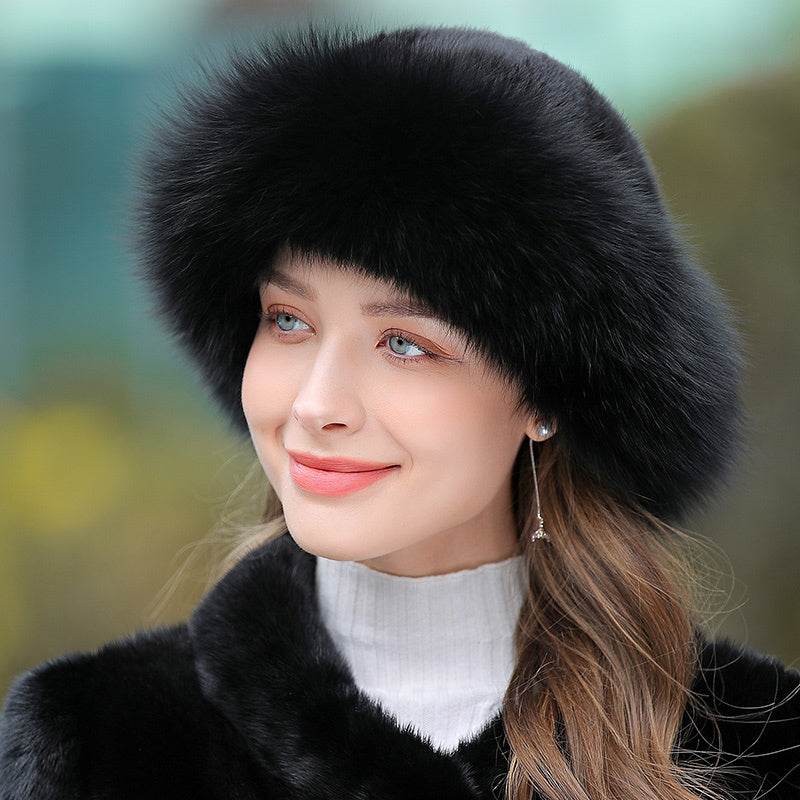 Ladies Warm Fur Hat - Genuine Leather real fur Women's hats Distinguished Fine Apparel Black One size