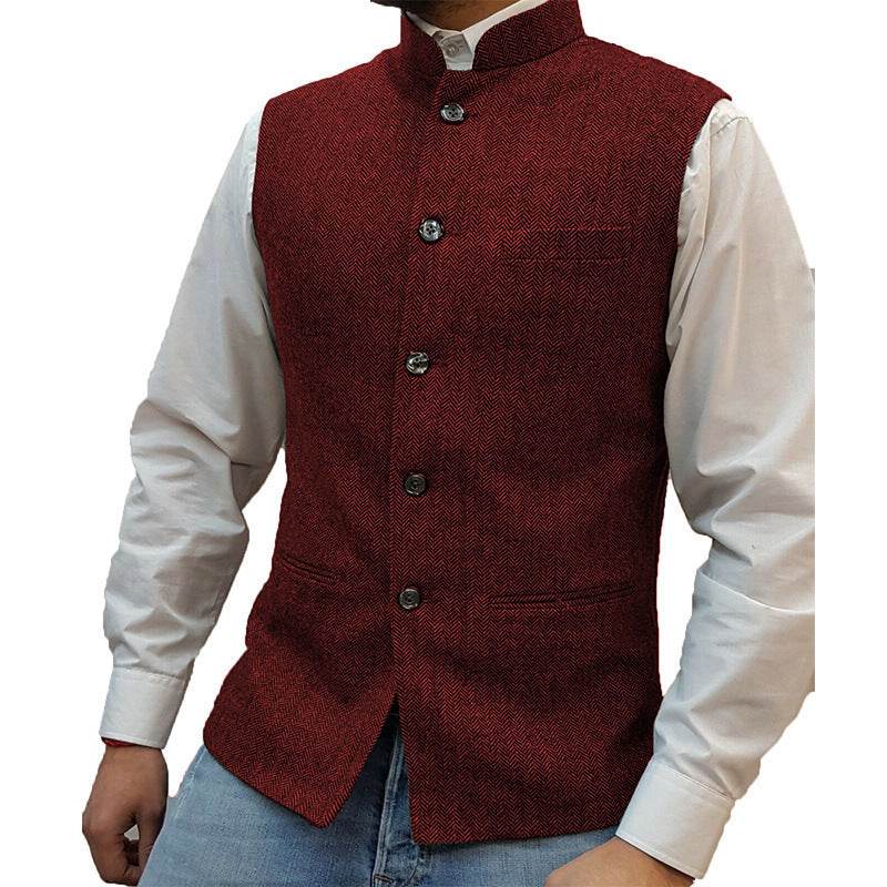 Zhongshan Collar Herringbone Pattern Gentlemen's Vest - Casual or Semi Formal mens vest Distinguished Fine Apparel