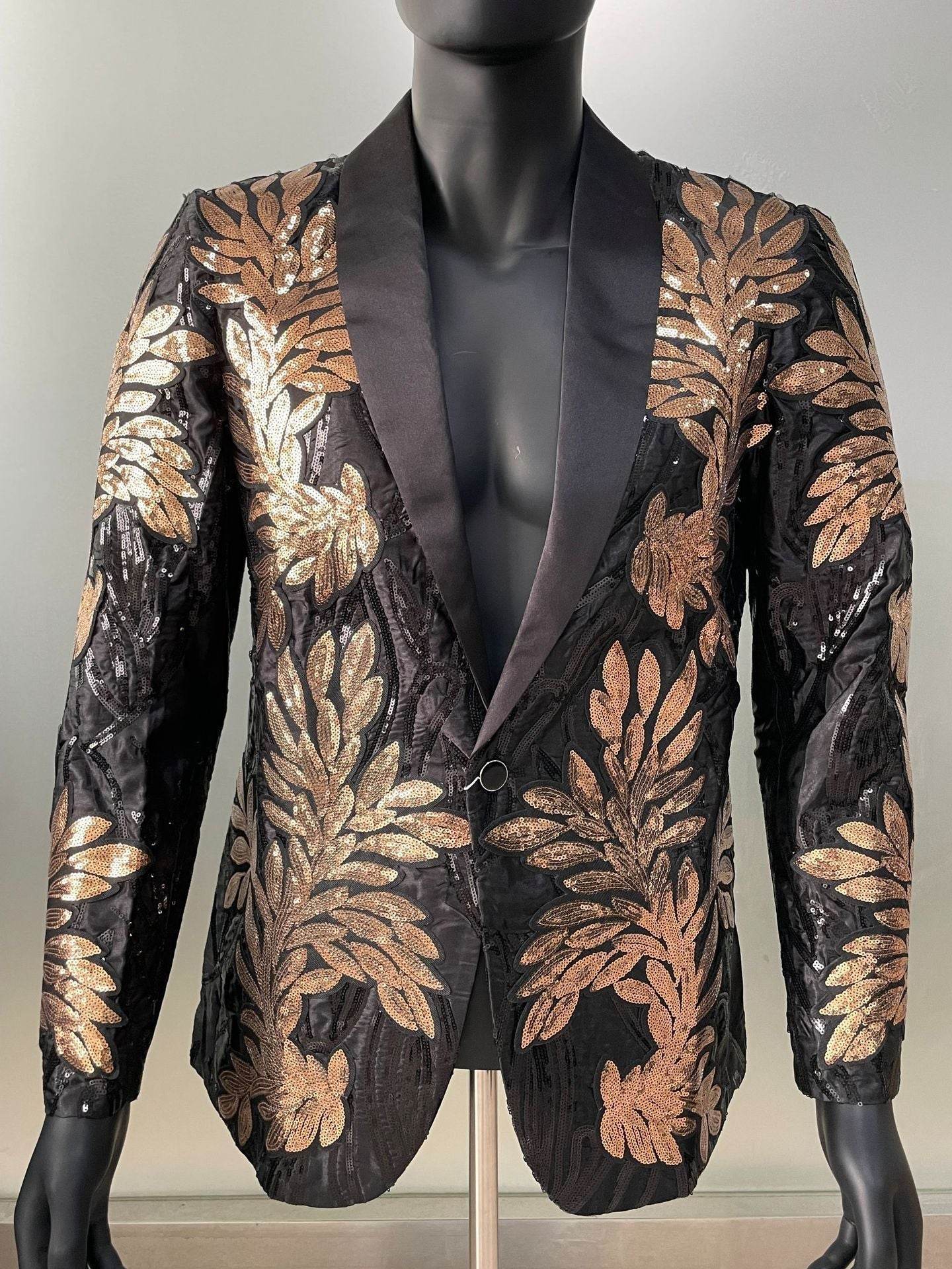Men’s Gold Sequin Appliqué Suit Jacket – Bold Style, Spotlight Ready gents suit Distinguished Fine Apparel