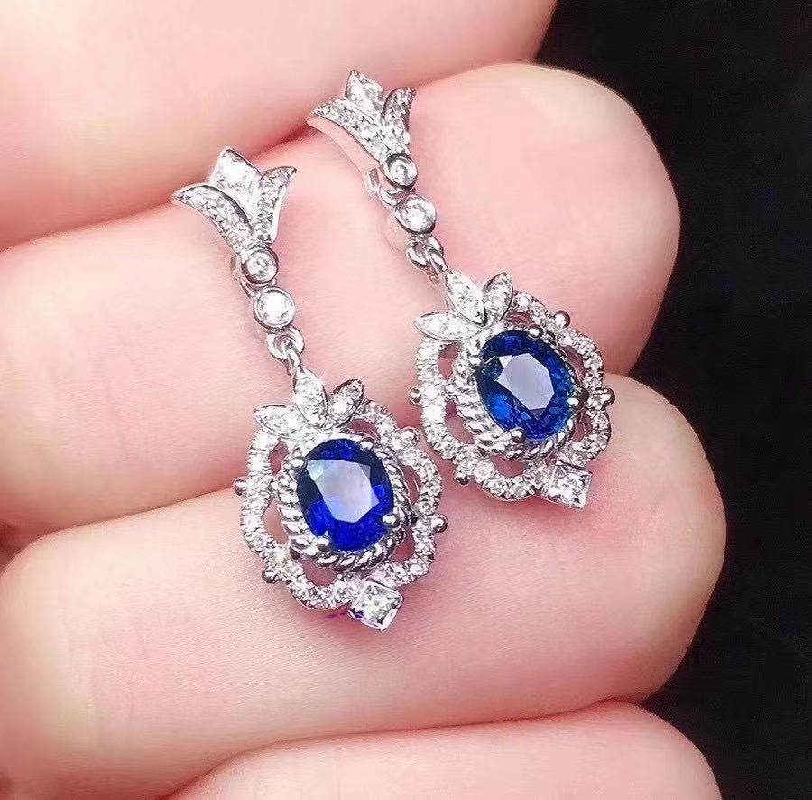 Natural Sapphire Inlaid Earrings – Timeless Elegance in 925 Sterling Silver ladys earrings Distinguished Fine Apparel