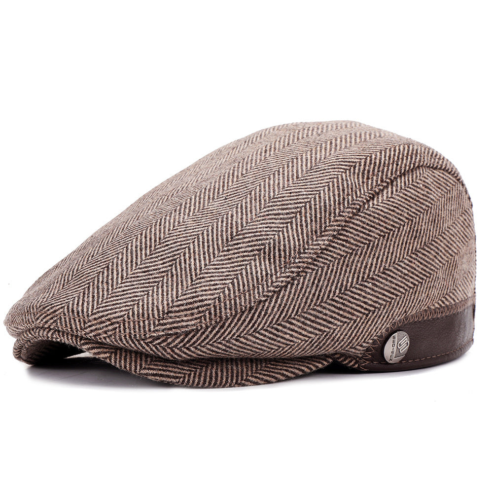 Woolen Cheesecutter Herringbone Pattern Adjustable mens hats Distinguished Fine Apparel 87 Coffee Herringbone Adjustable
